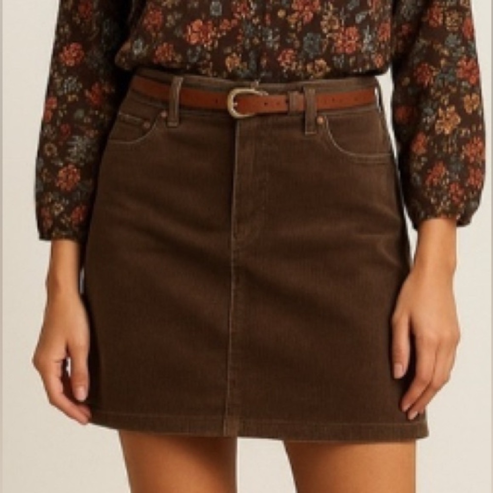 Brown Corduroy Skirt LL Bean Mocha Cottagecore Western Cabincore 10 Petite